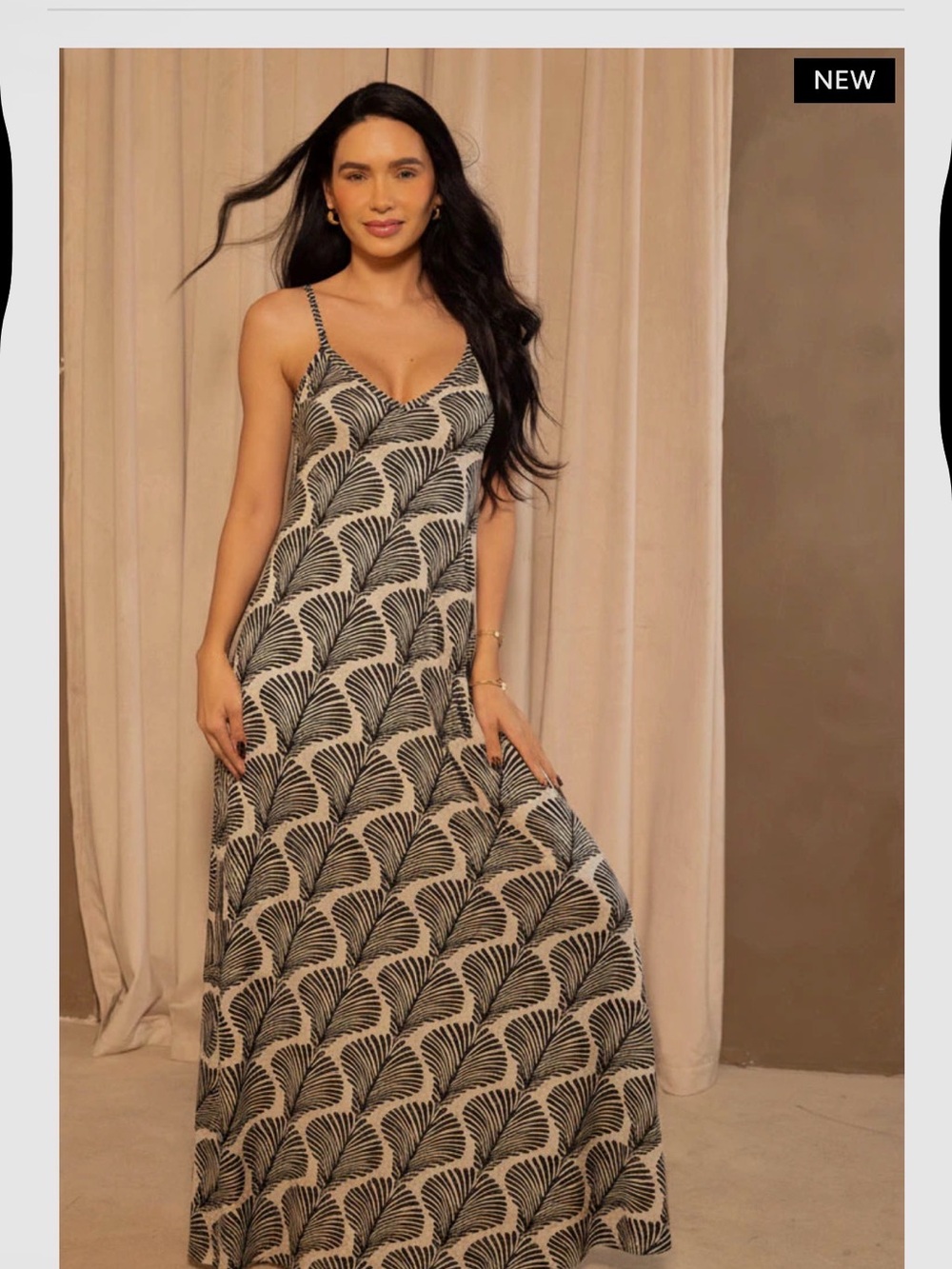 Sleeveless V-Neck Black & Cream Maxi Dress